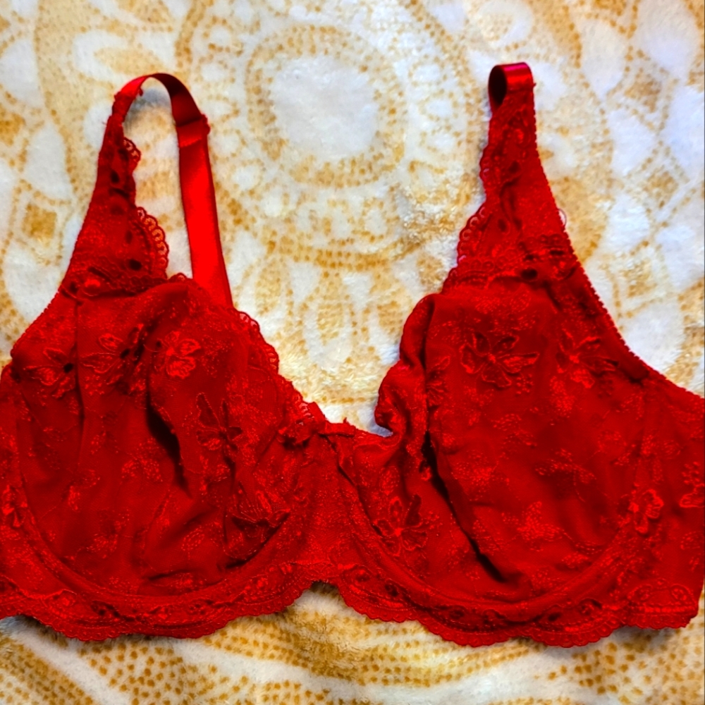 Q-T Intimates Red Lace Underwire Bra